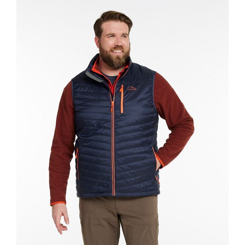 L.L. Bean Men’s Plus Size PrimaLoft Packaway Vest Navy Blue & Orange Outdoors